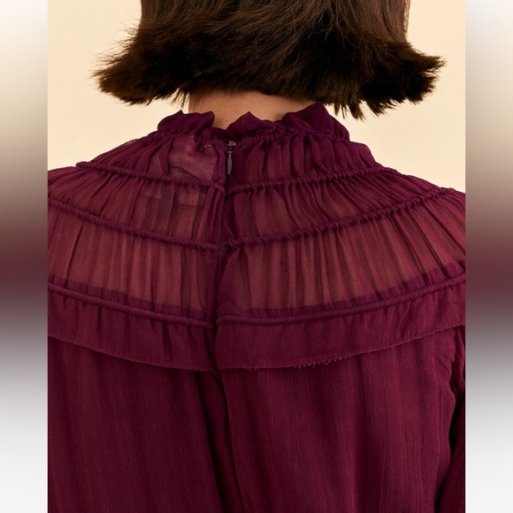 FARM RIO Burgundy Ruffle High Neck Blouse NWOT S - Picture 7 of 15